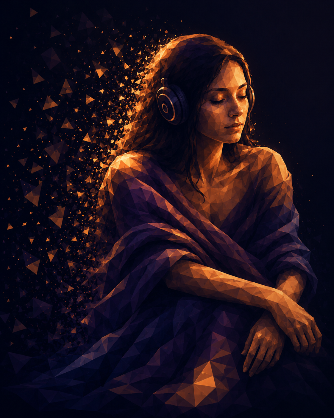 Seated listener in low-poly light