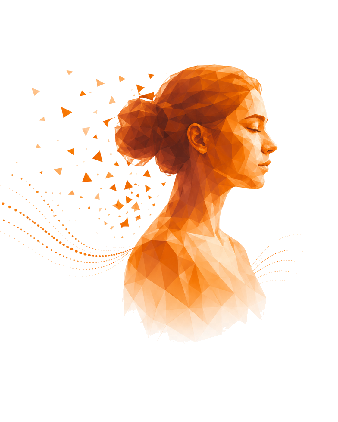 Profile dissolving into orange fragments